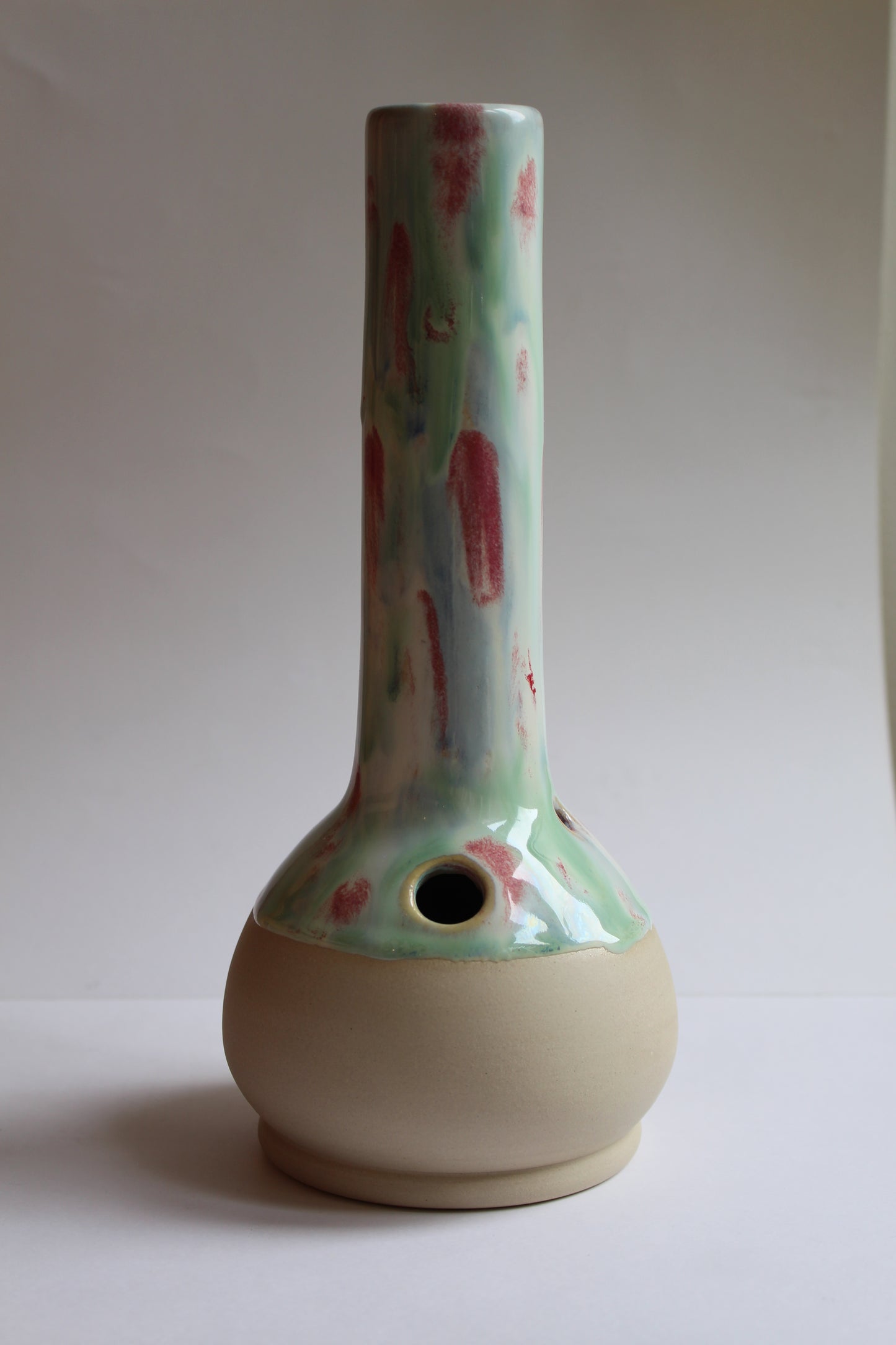 Multi-coloured Handmade Ceramic Bong – Wheel-Thrown Stoneware Smokeware with Glazed Finish & 14mm Glass Downstem