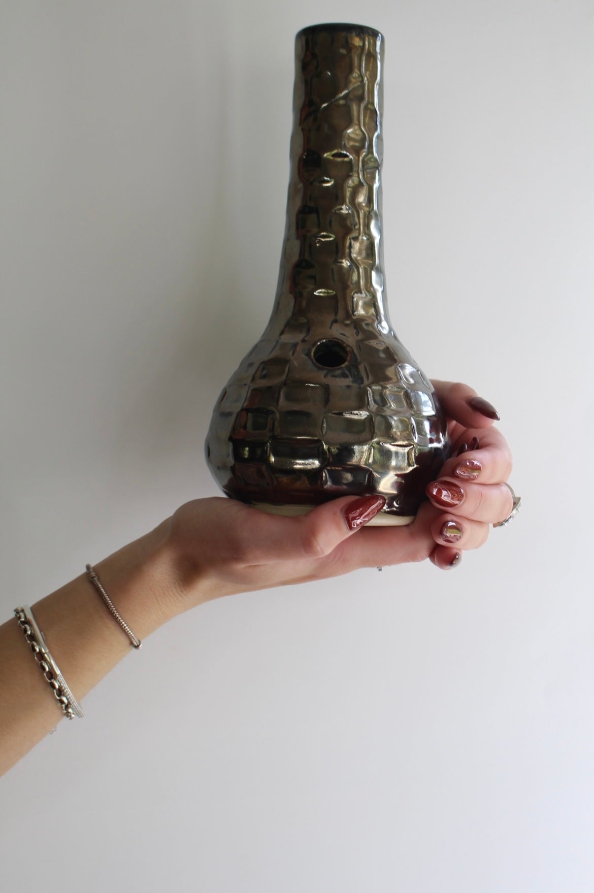 Disco Ball Mirrored (Second) Handmade Ceramic Bong – Wheel-Thrown Stoneware Smokeware with Glazed Finish & 14mm Glass Downstem