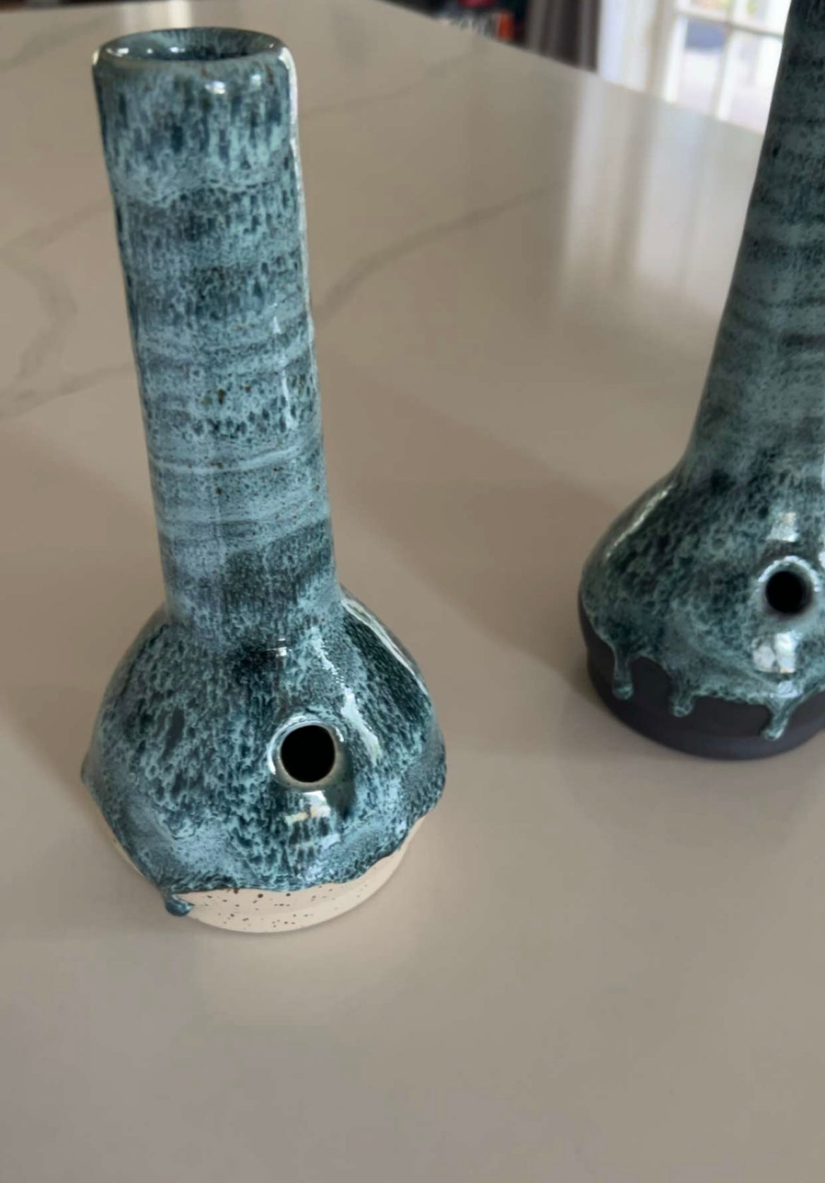 Oil Spot Drip Handmade Ceramic Bong – Wheel-Thrown Stoneware Smokeware with Glazed Finish & 14mm Glass Downstem