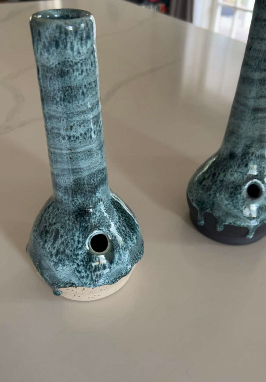 Oil Spot Drip Handmade Ceramic Bong – Wheel-Thrown Stoneware Smokeware with Glazed Finish & 14mm Glass Downstem