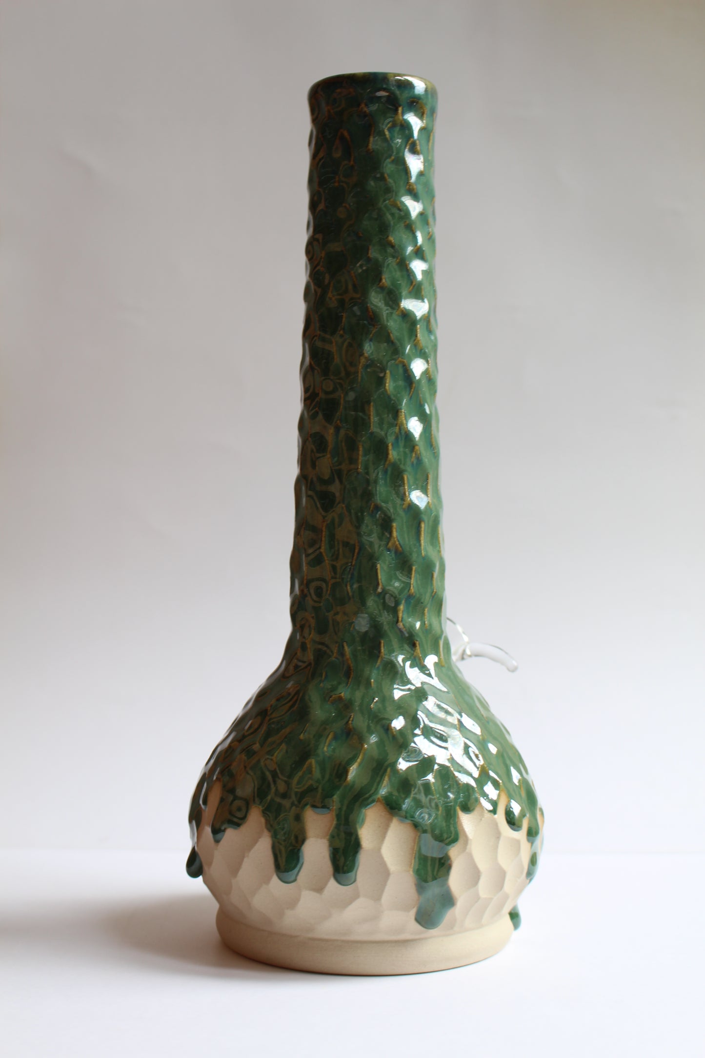 Green textured drippy vase