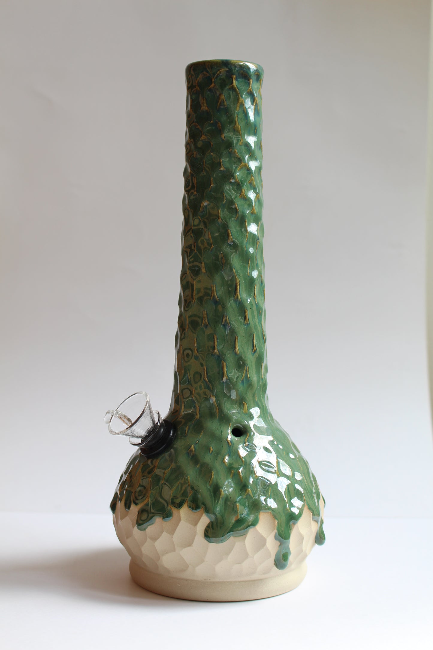 Green textured drippy vase