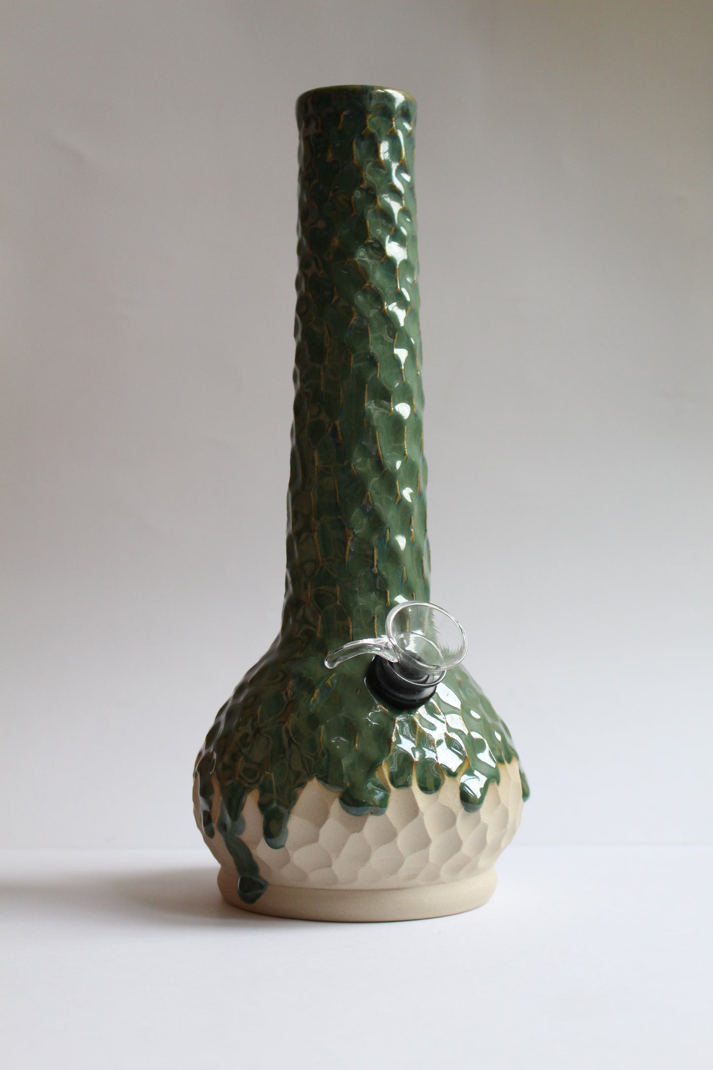 Green textured drippy vase