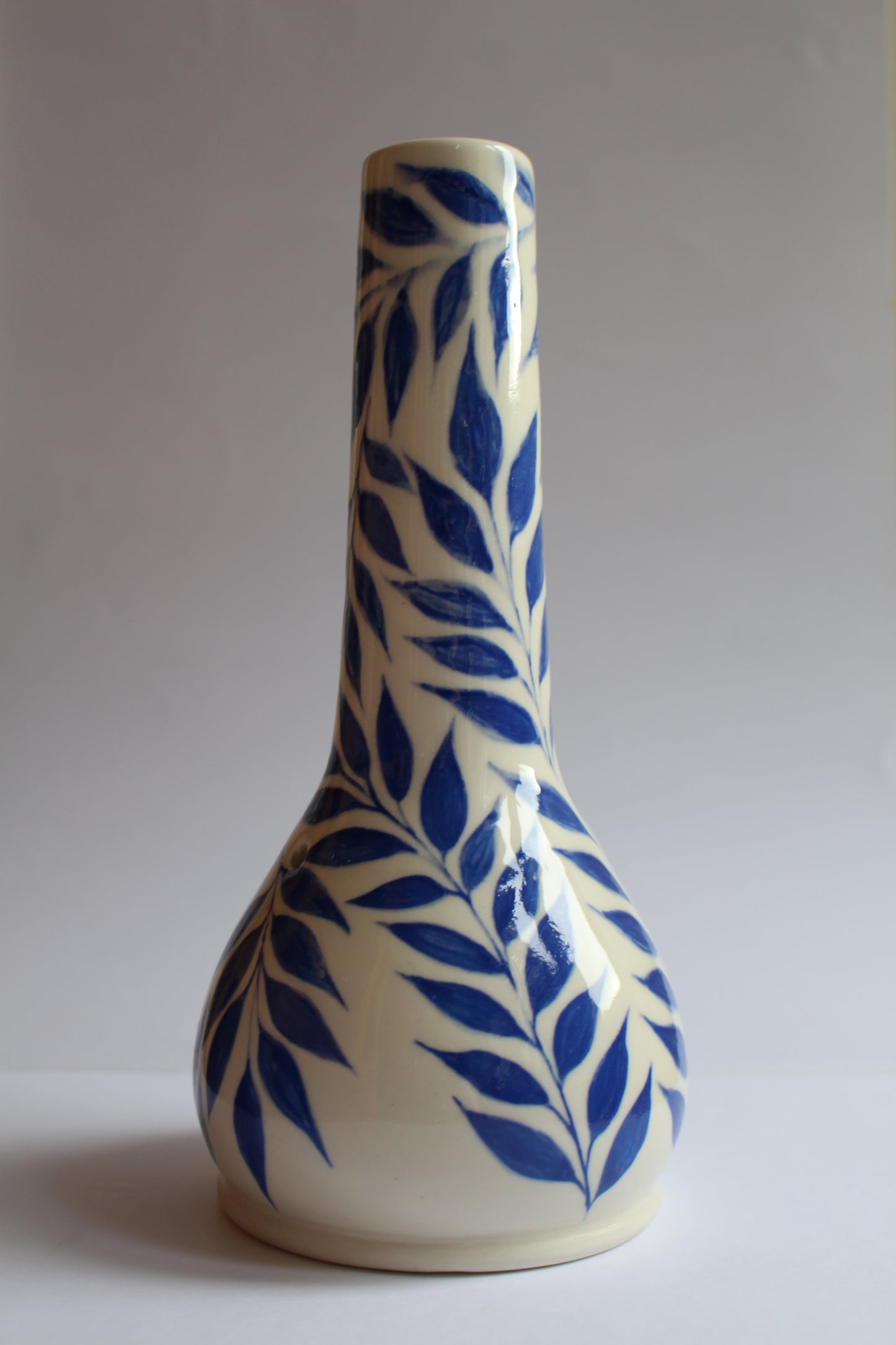 Handpainted blue leafy vase