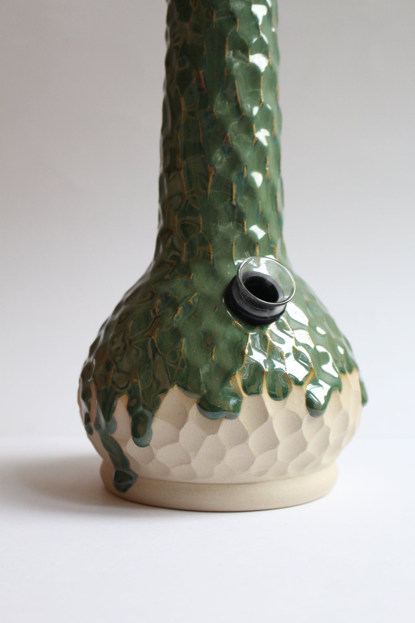 Green textured drippy vase