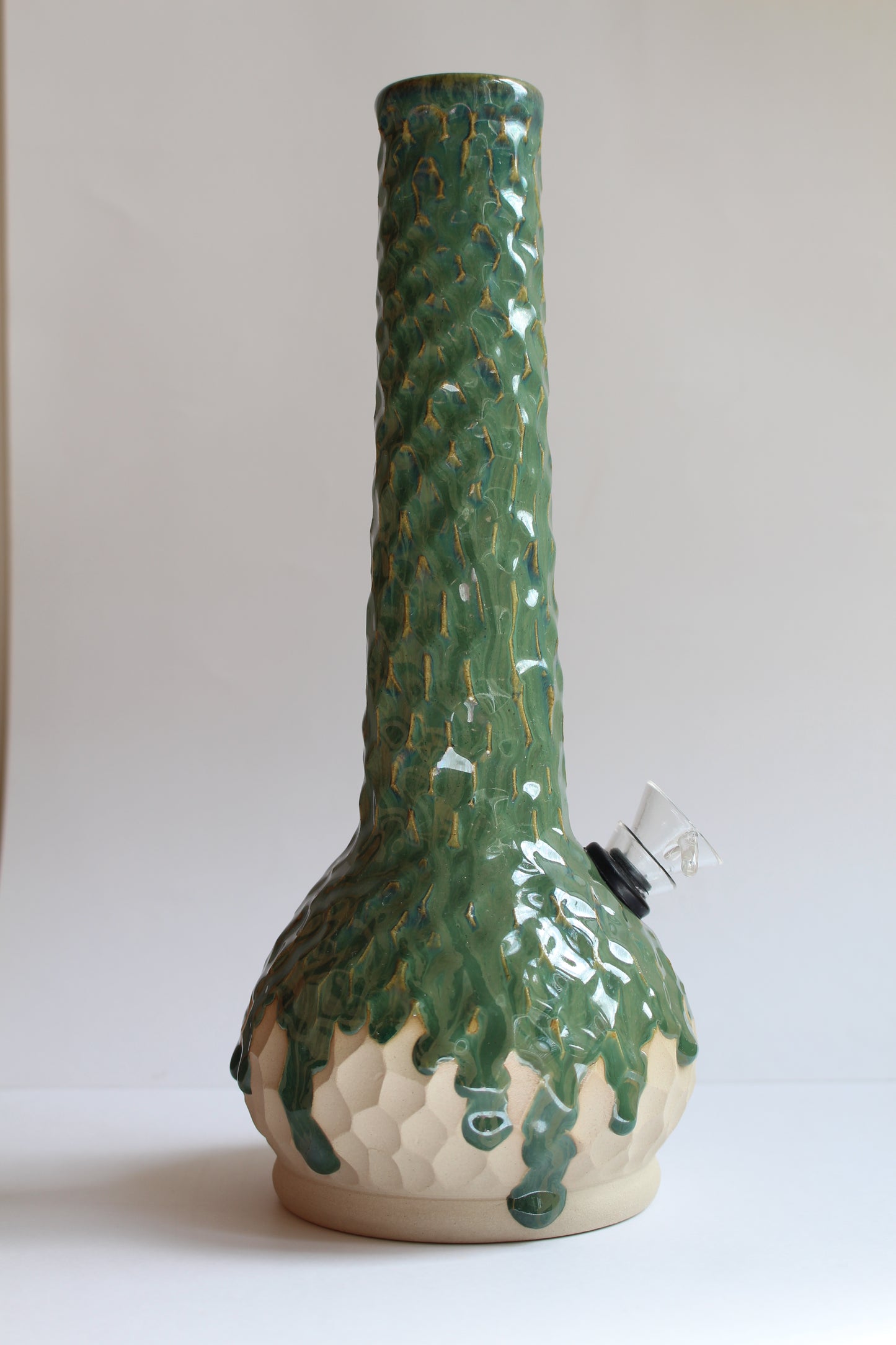 Green textured drippy vase