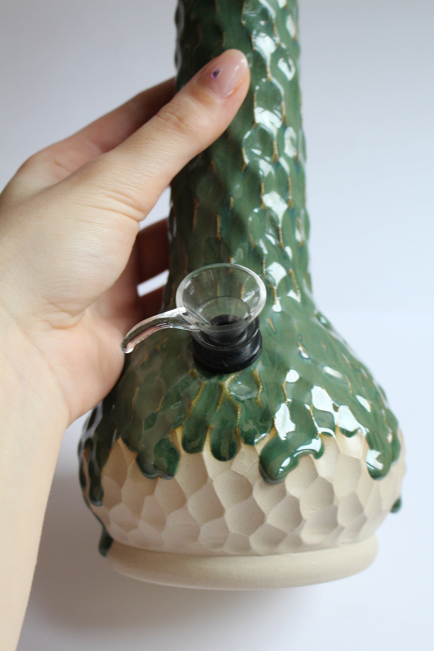 Green textured drippy vase