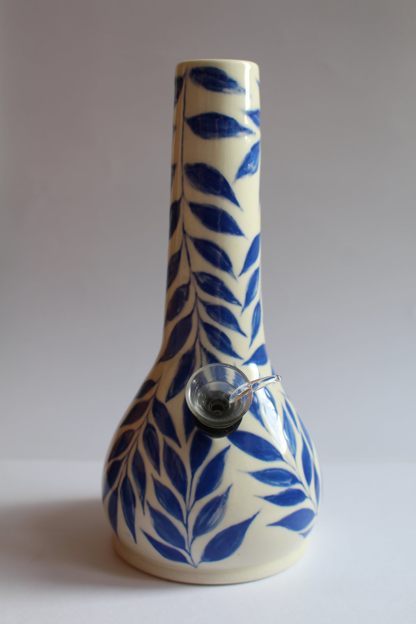 Handpainted blue leafy vase