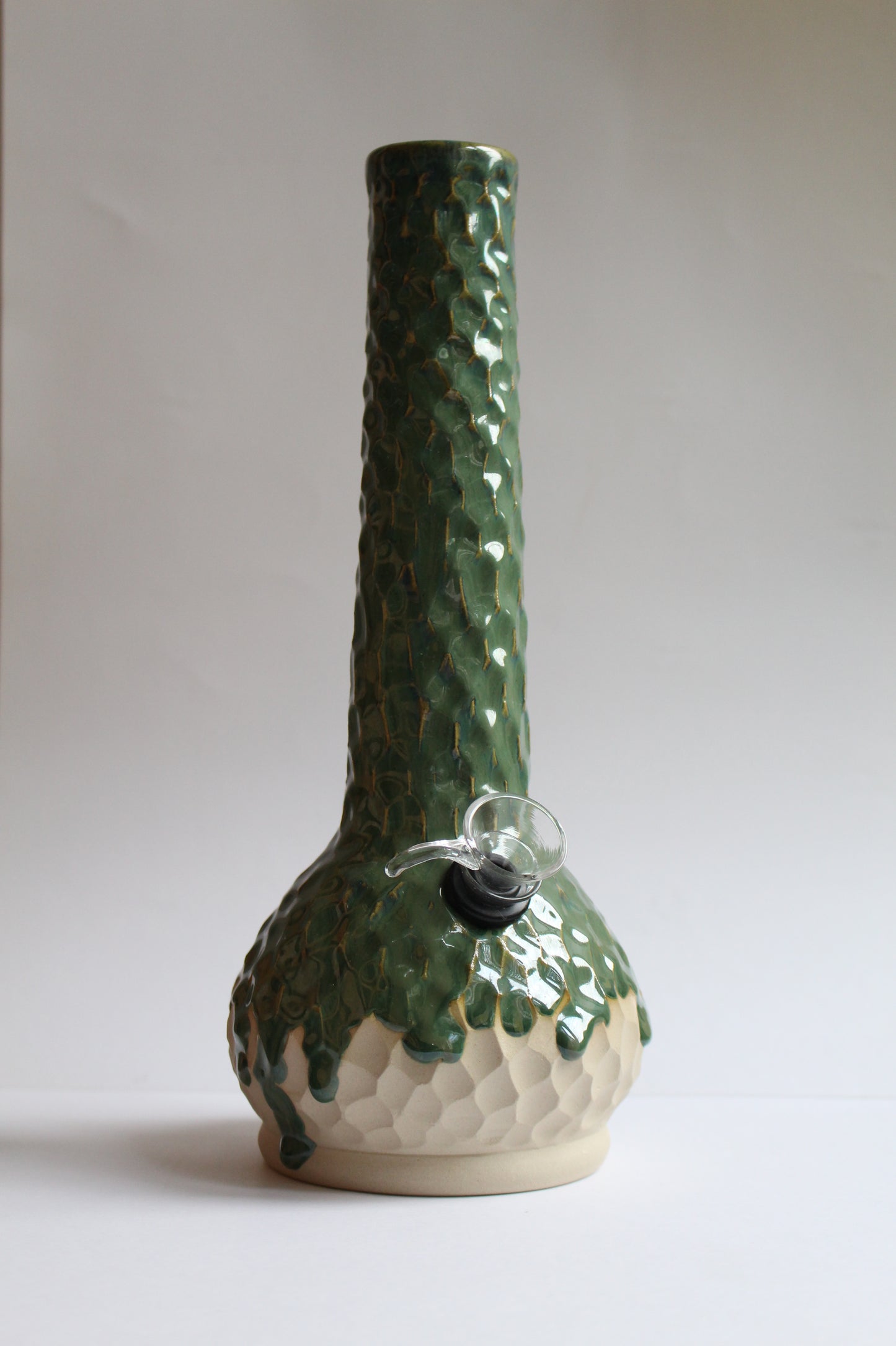 Green textured drippy vase