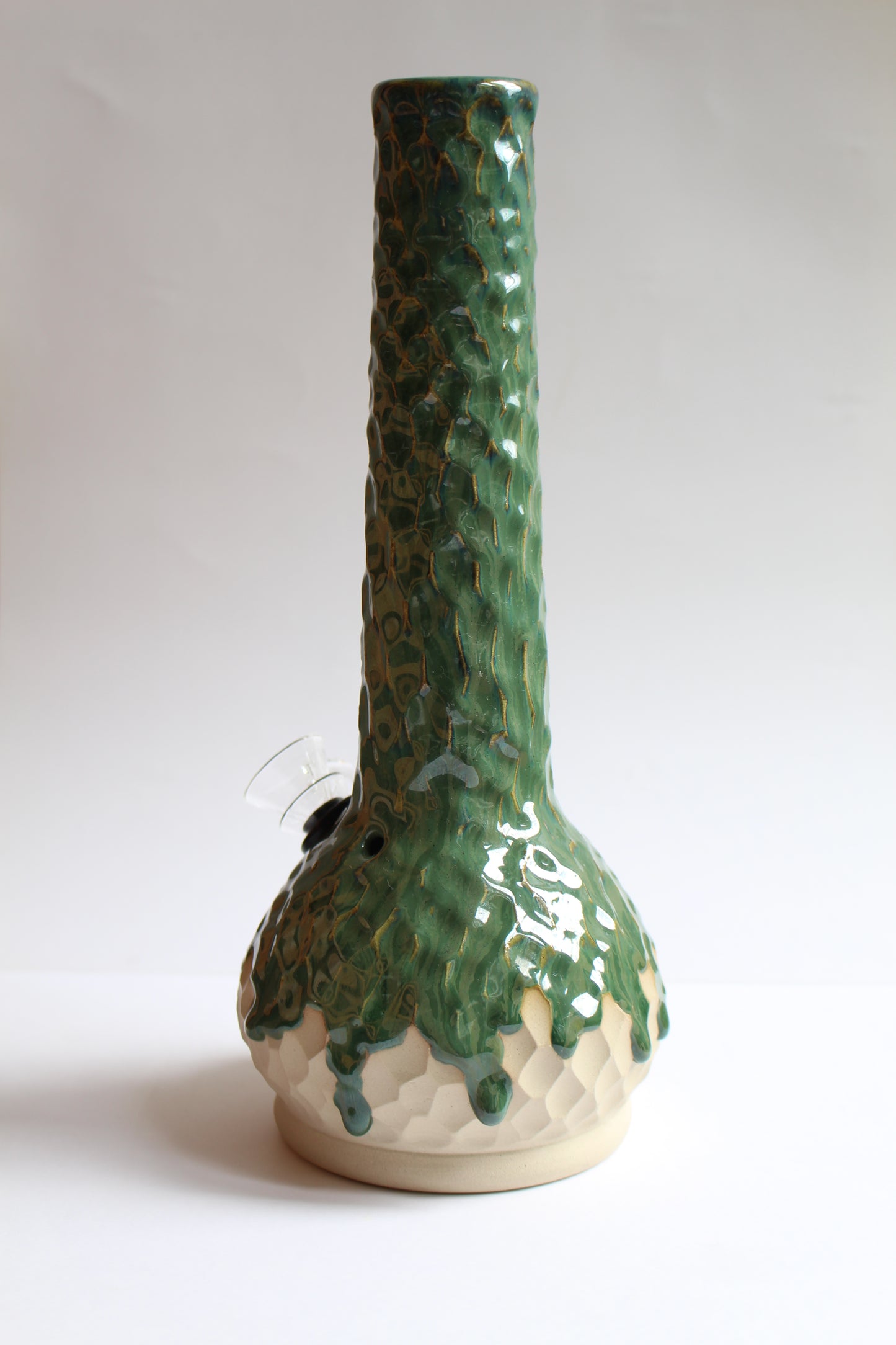 Green textured drippy vase