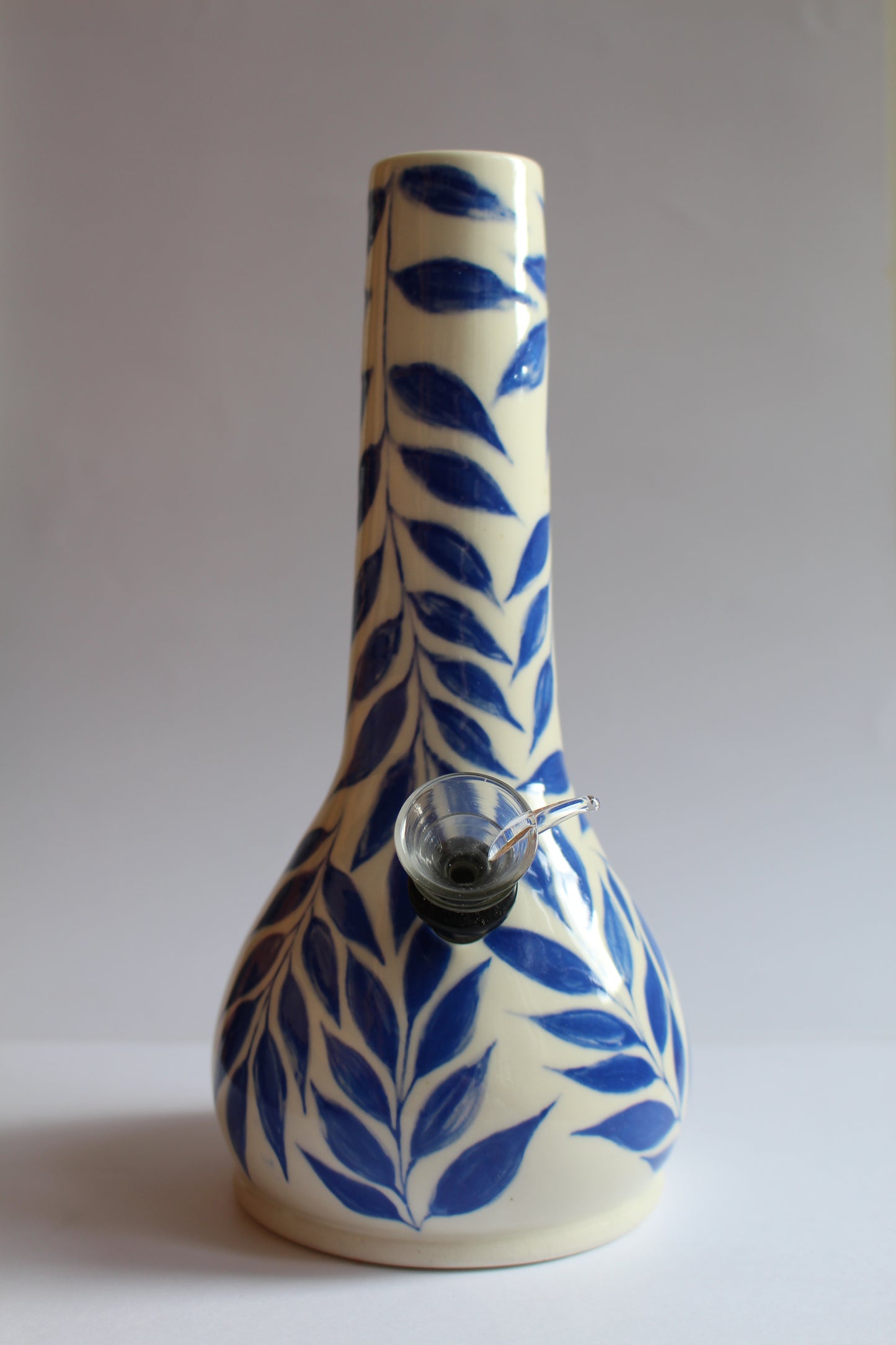 Handpainted blue leafy vase