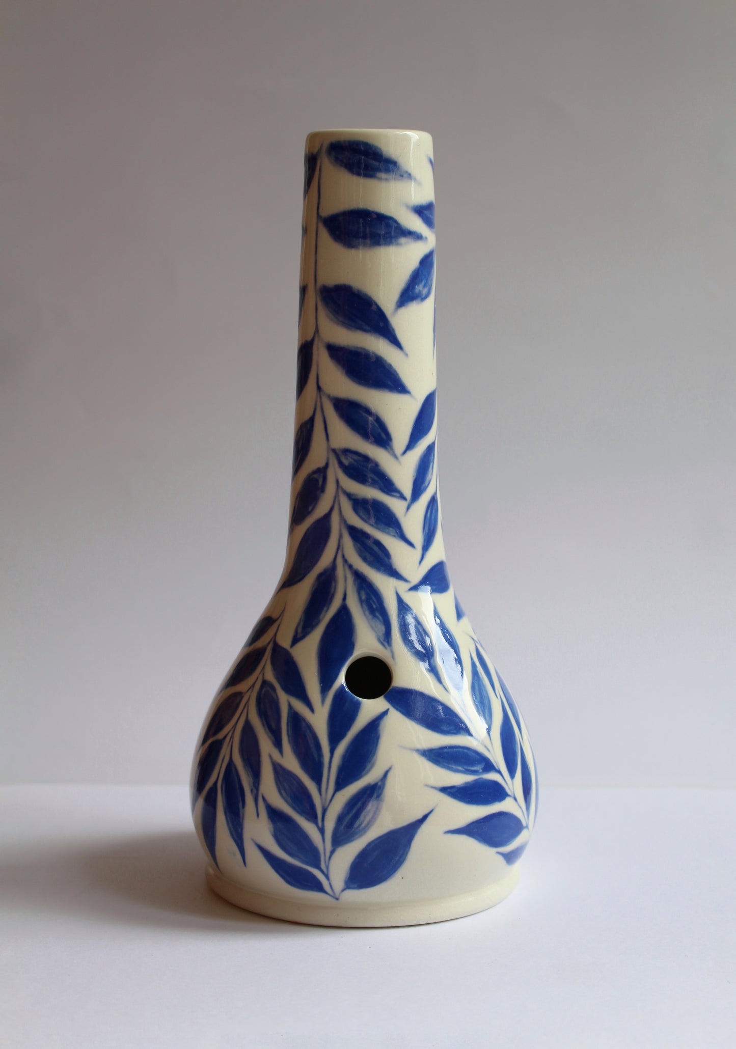 Handpainted blue leafy vase