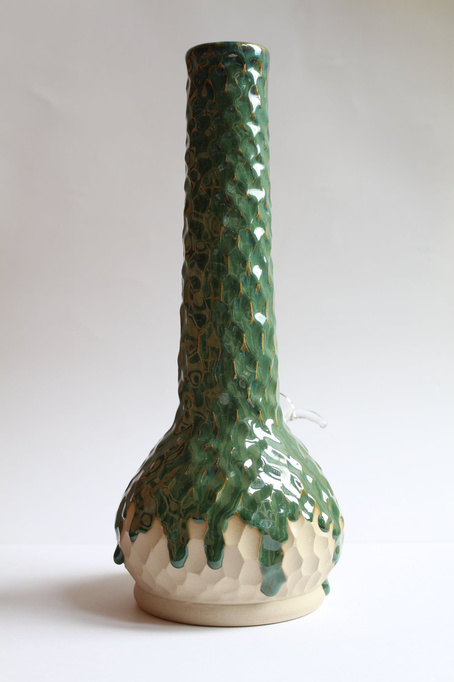 Green textured drippy vase