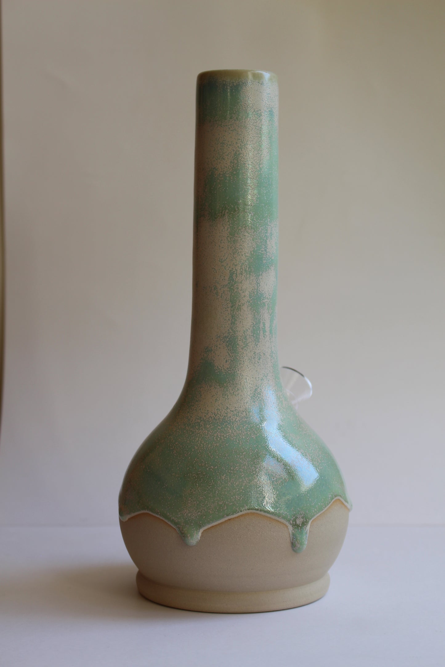 Shimmery green drip vase