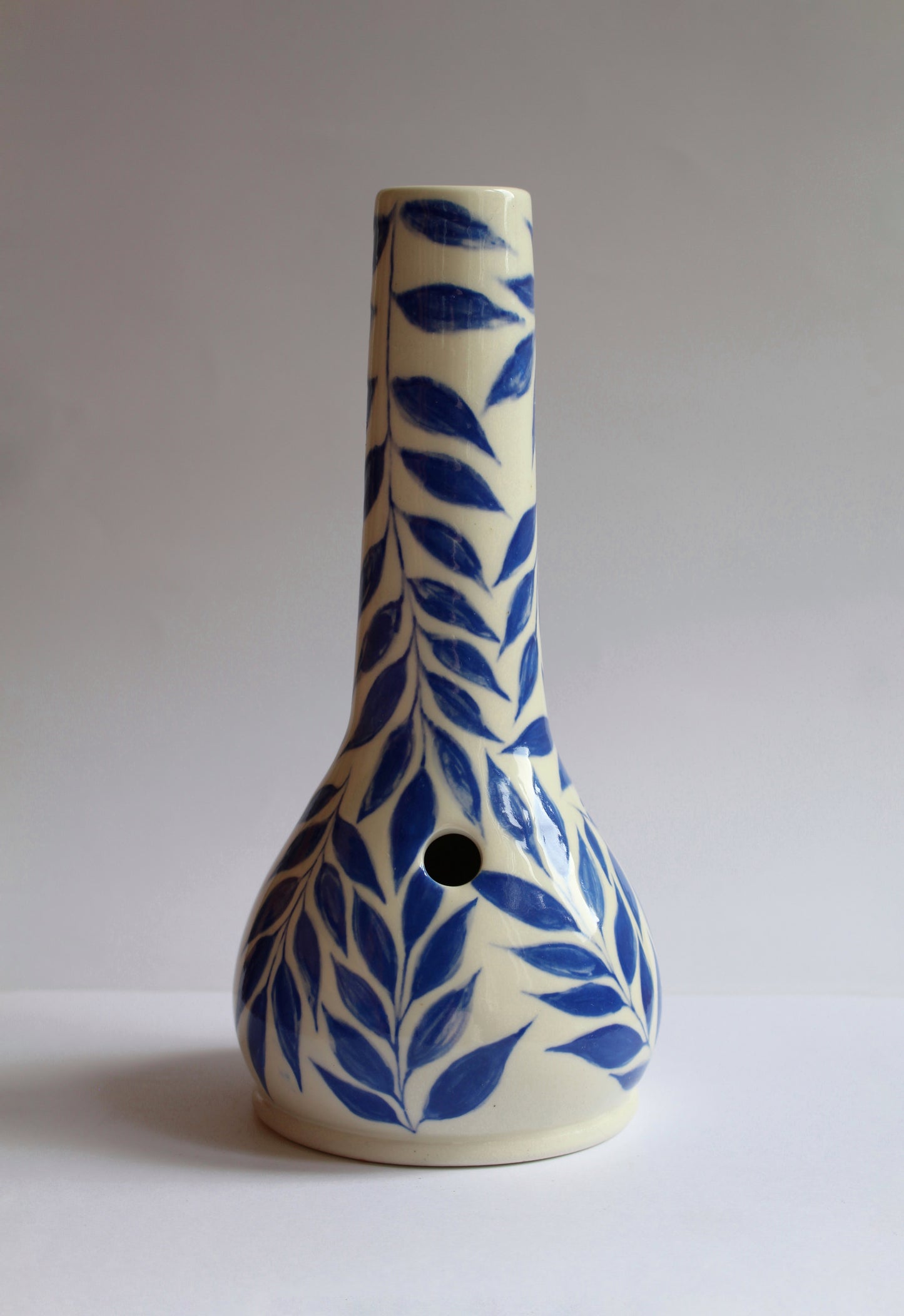 Handpainted blue leafy vase