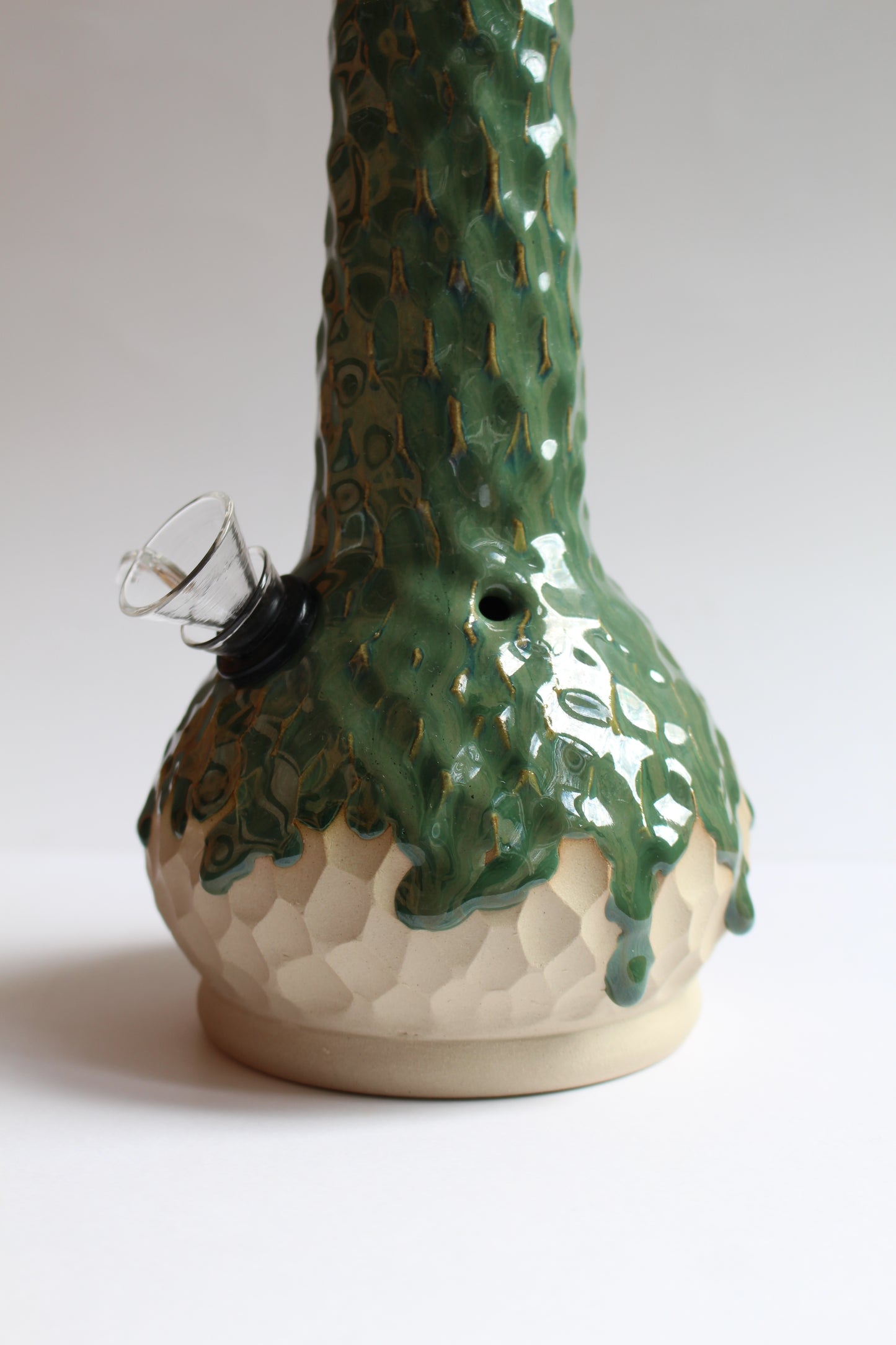 Green textured drippy vase